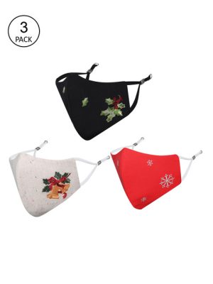 MASQ Women Pack of 3 Embroidered 4-Ply Reusable Pure Cotton Cloth Masks