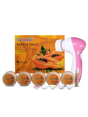 NutriGlow Papaya Fruit Facial Kit 250g+10ml with 5 in 1 Portable Face Massager