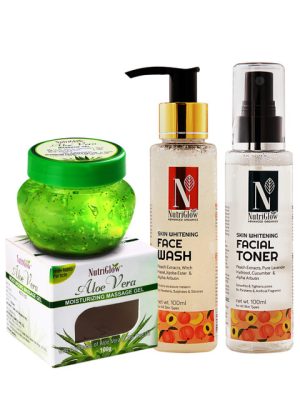 NutriGlow Set 3 Sustainable Aloe vera Gel 100g-Skin whitening Face Wash 100ml-Toner 100ml